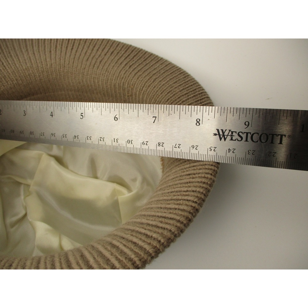 Vintage Union Made Tan Knit Cloche Hat Women Taupe Ribbed Brim Lined USA WPL 219 - Picture 10 of 10